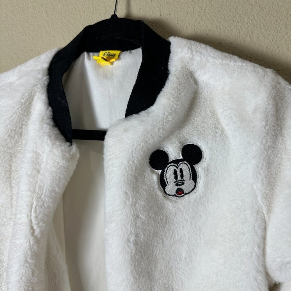 DISNEY White Faux Fur Mickey Bomber Jacket Coat Size Small - Picture 4 of 10